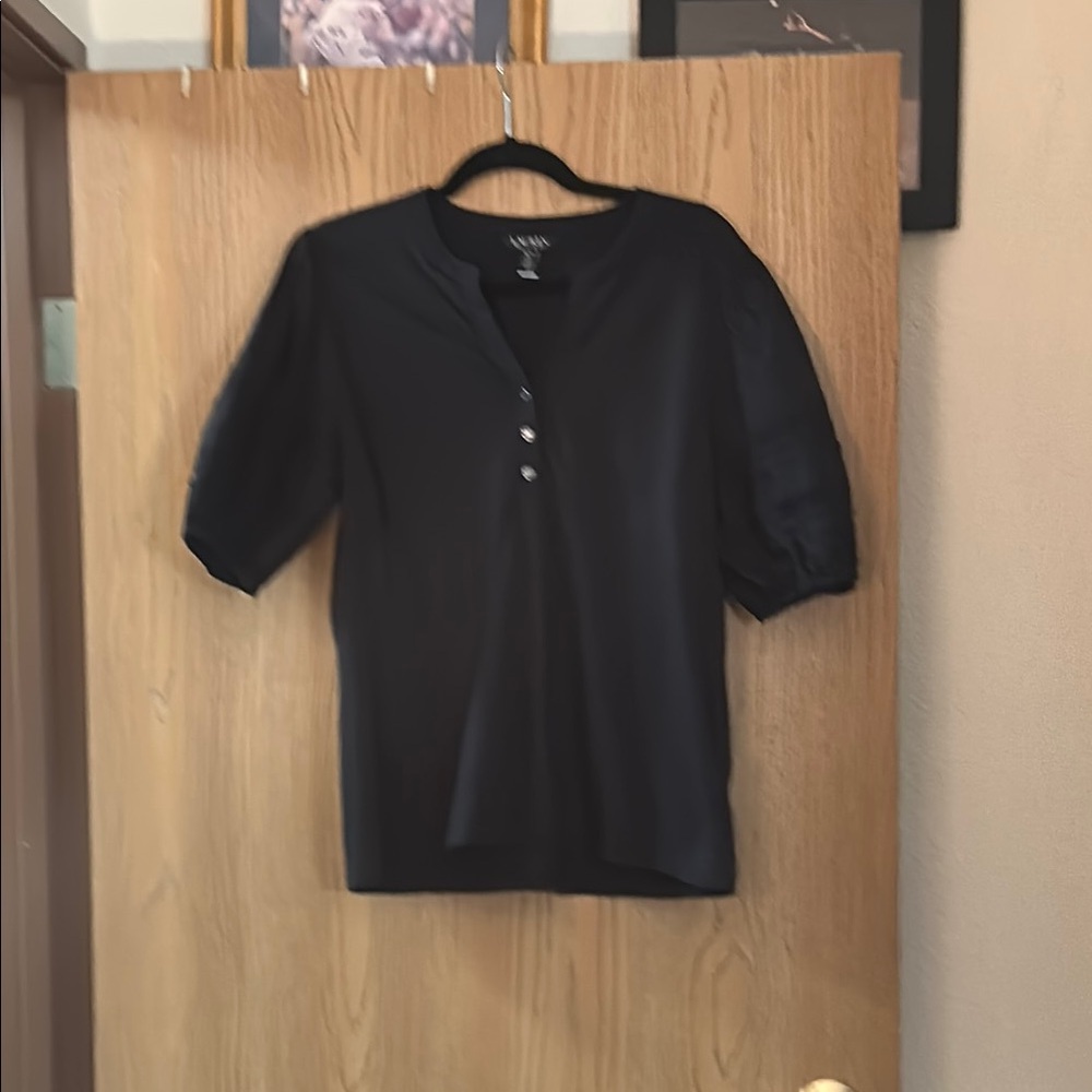 Ralph Lauren Lace Trim Sleeve Henley Tee- Black
